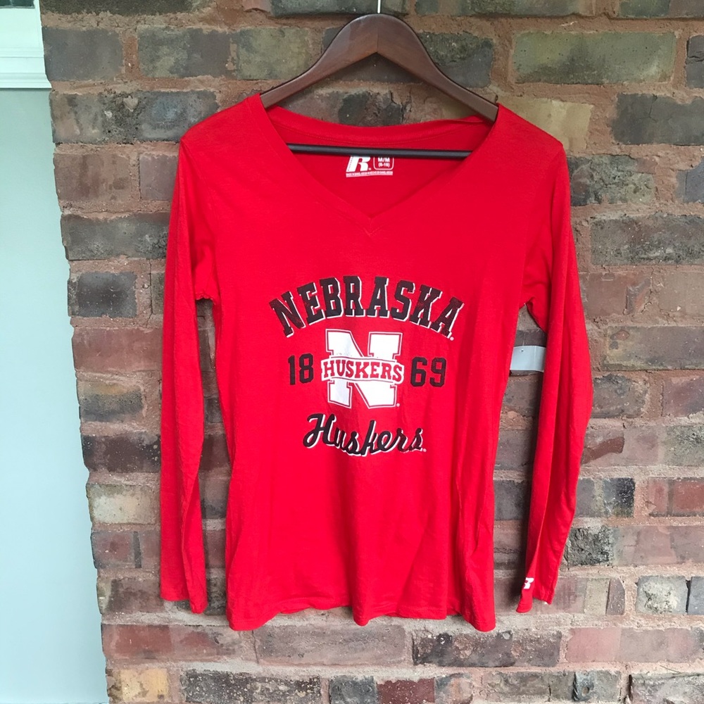 Russel Nebraska Cornhuskers long sleeve v neck tee
